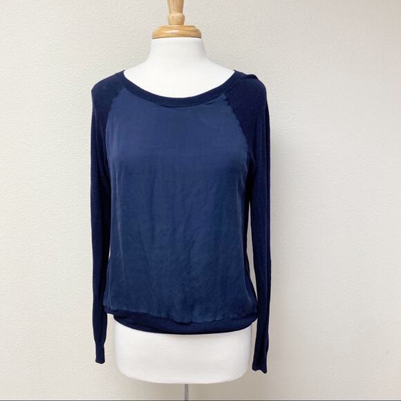 Vince Sweater Panel Mix Media Navy Blue Size S - Picture 1 of 6